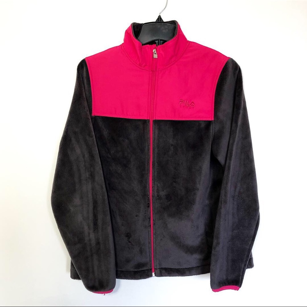 Fila Sport Fleece Pile Gray Grey Pink Jacket